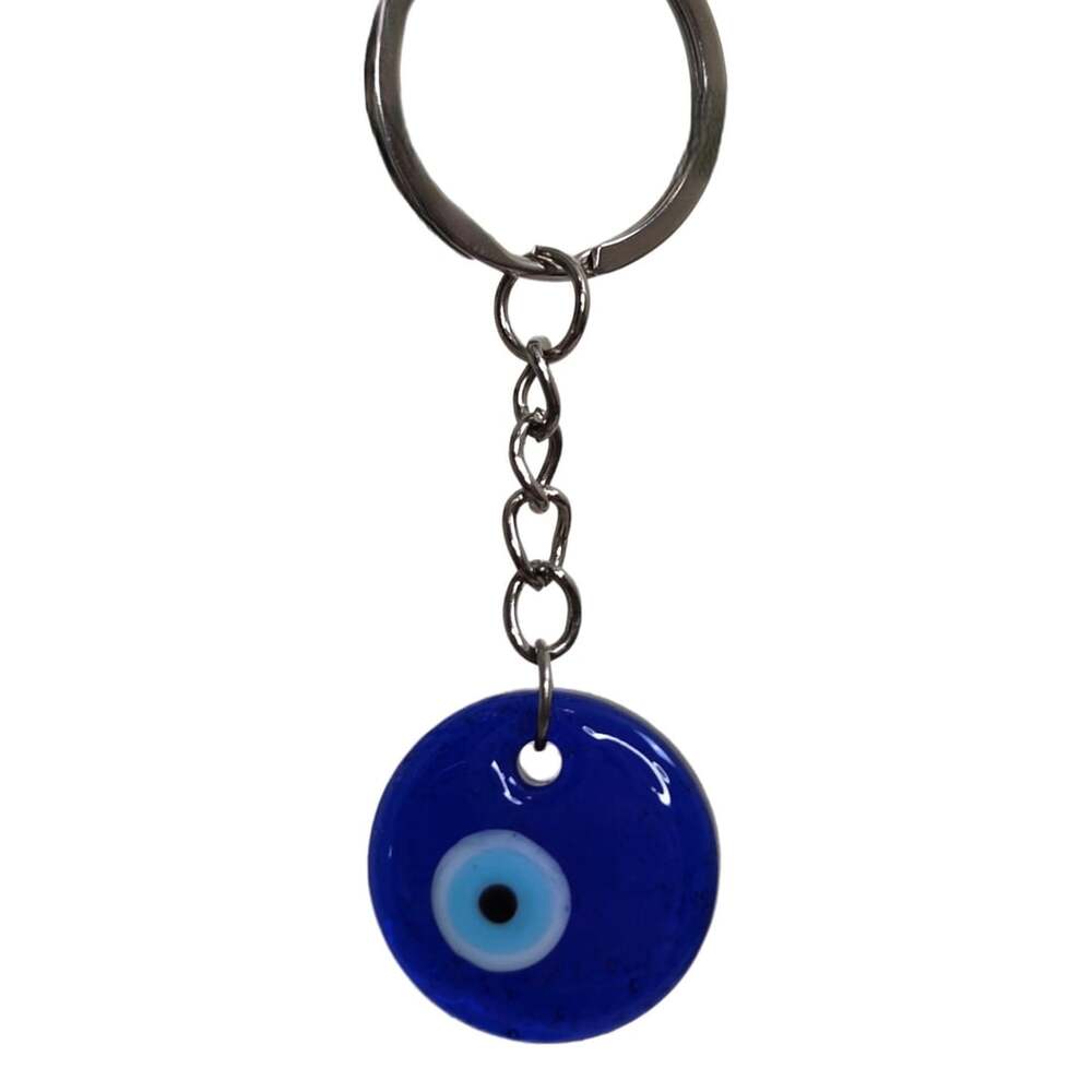 Unbranded Blue Glass Evil Eye Nazar Keychain Silver-Tone 4"